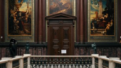 Modern art museum gallery with paintings displayed on white walls under professional lighting