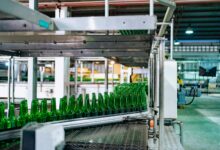 Modern manufacturing facility interior with industrial equipment and production lines