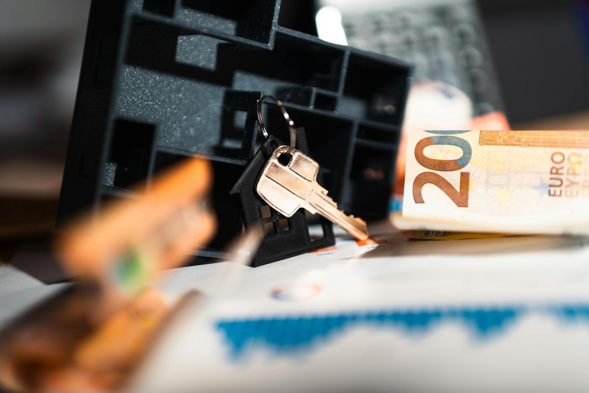 Real estate contract with house keys showing home purchase documentation