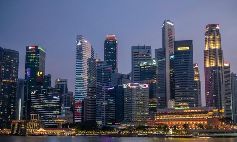 Modern Singapore city skyline with financial district skyscrapers reflecting economic growth and banking sector prominence