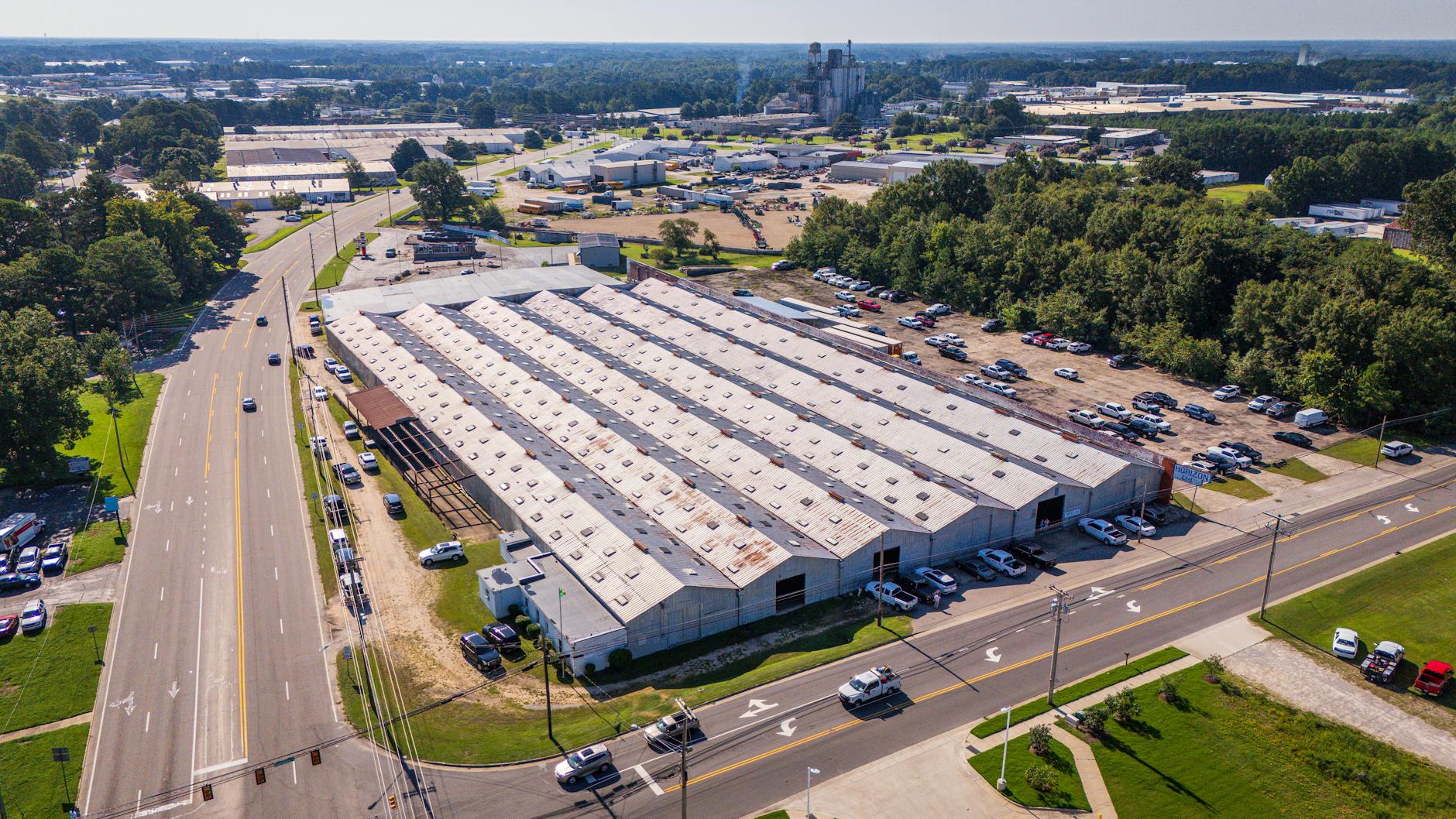 Aerial view of industrial development with modern buildings and infrastructure