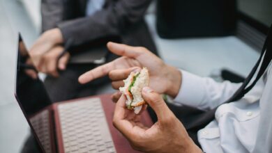 Business professionals having lunch meeting at downtown restaurant