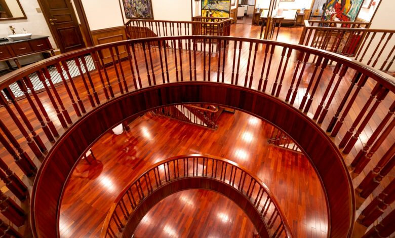 Elegant art gallery interior with paintings displayed on white walls under professional lighting