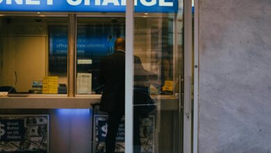 Modern bank interior with marble columns and elegant lighting representing private family banking institutions