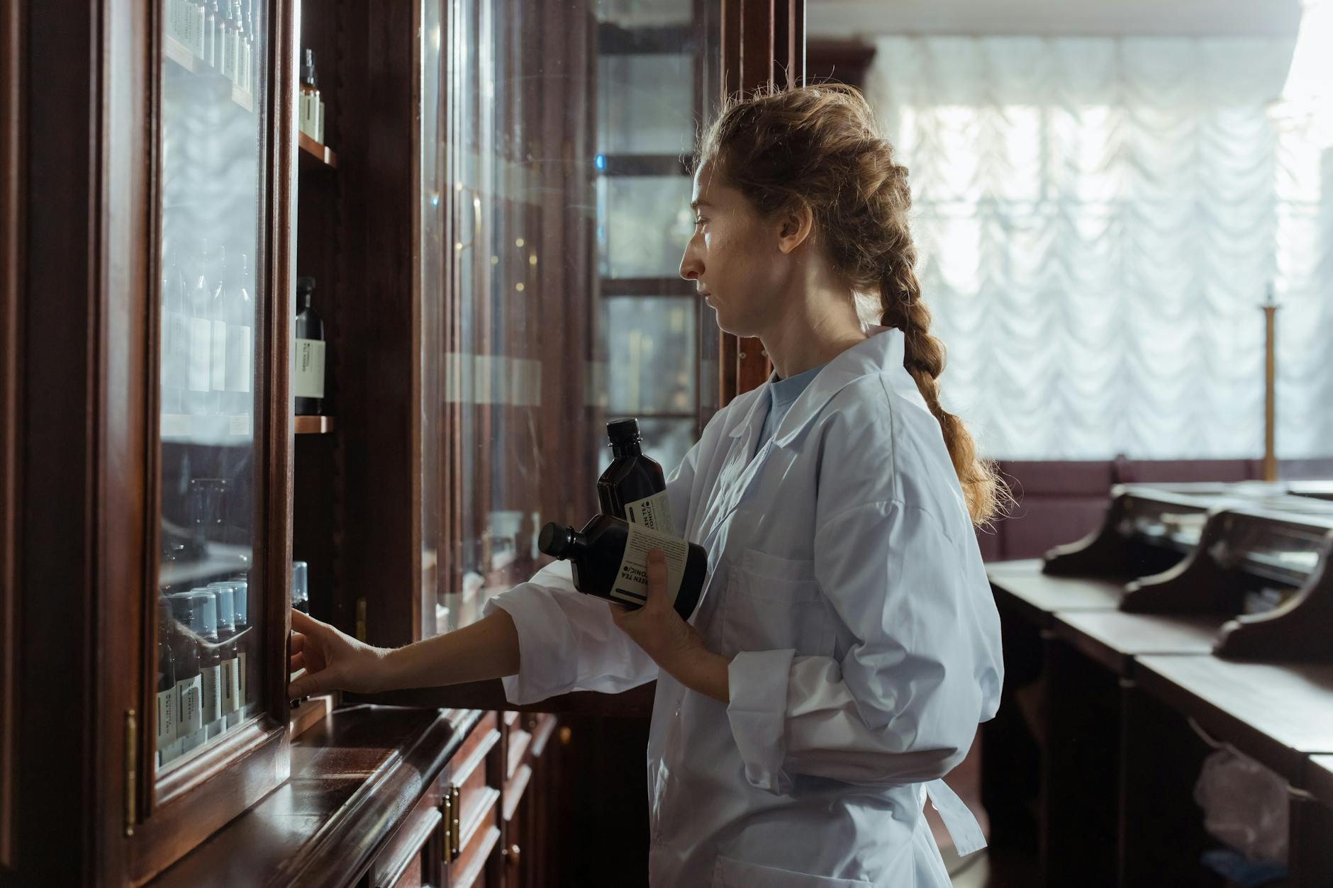 Interior view of modern pharmacy showing medication storage and dispensing area
