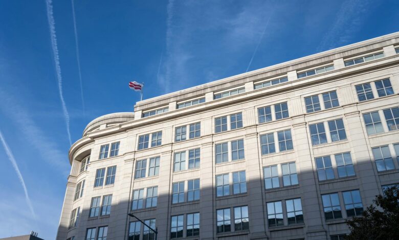 Exterior of a federal regulatory building representing SEC oversight of investment funds