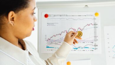 Financial documents and investment portfolio charts on a desk