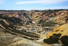 Aerial view of an open-pit copper mining operation