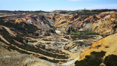 Aerial view of an open-pit copper mining operation