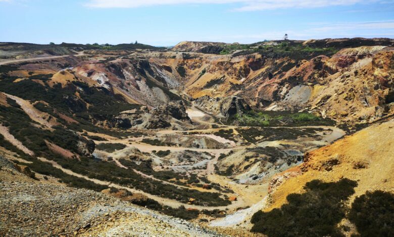 Aerial view of an open-pit copper mining operation