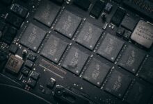 Close-up of a semiconductor microchip on a circuit board representing royalty trust assets