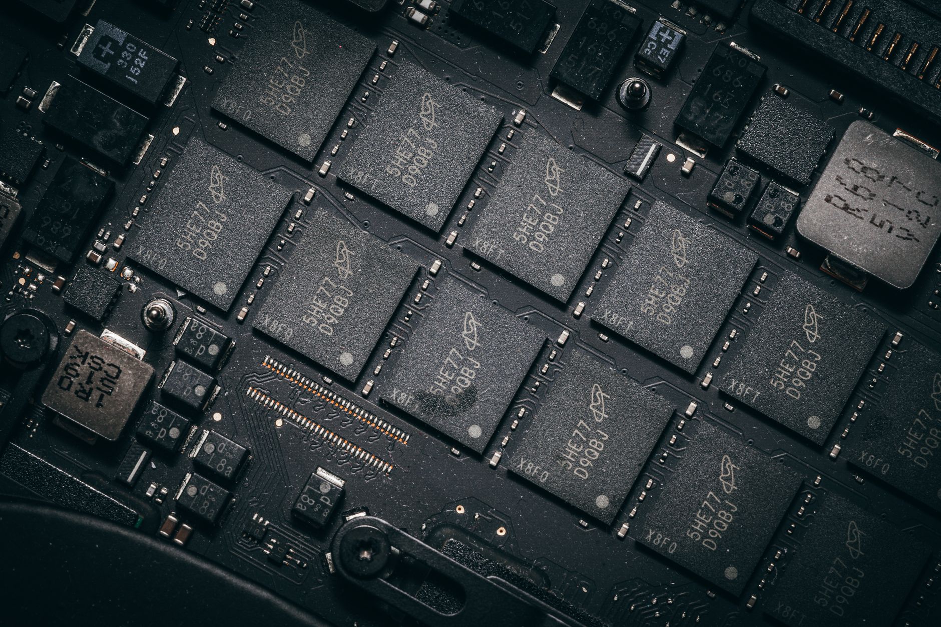Close-up of a semiconductor microchip on a circuit board representing royalty trust assets