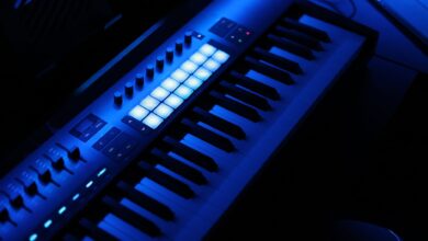 Recording studio with mixing board and microphone representing music intellectual property assets