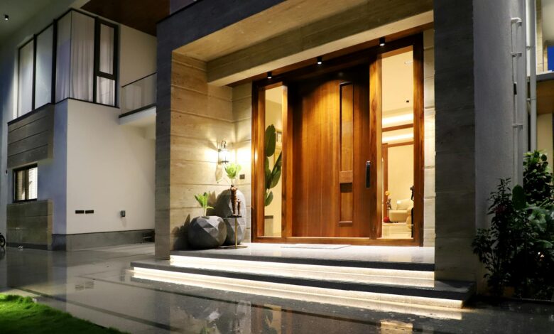 Modern luxury branded residence building exterior with architectural detail