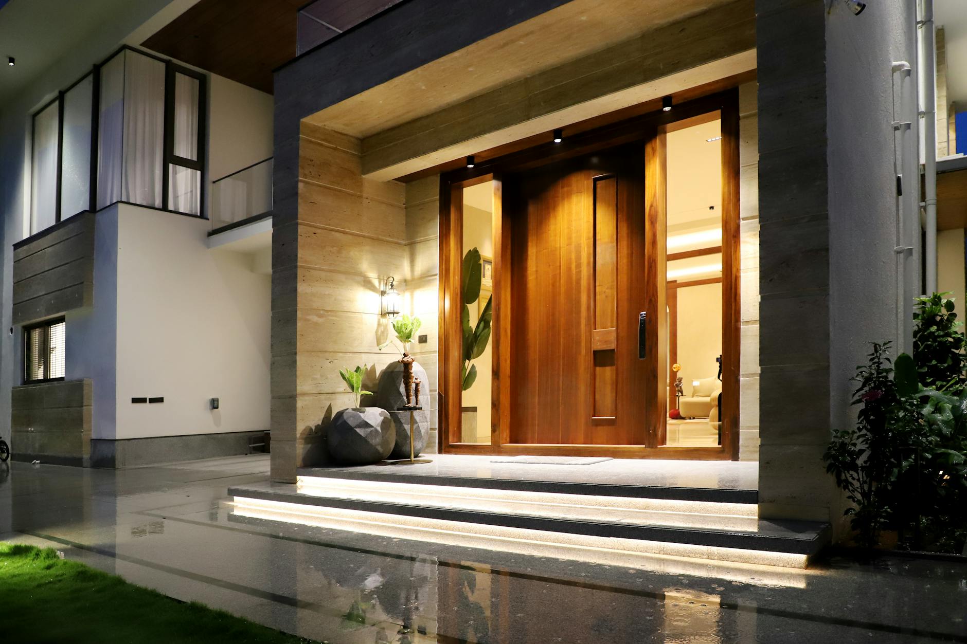 Modern luxury branded residence building exterior with architectural detail