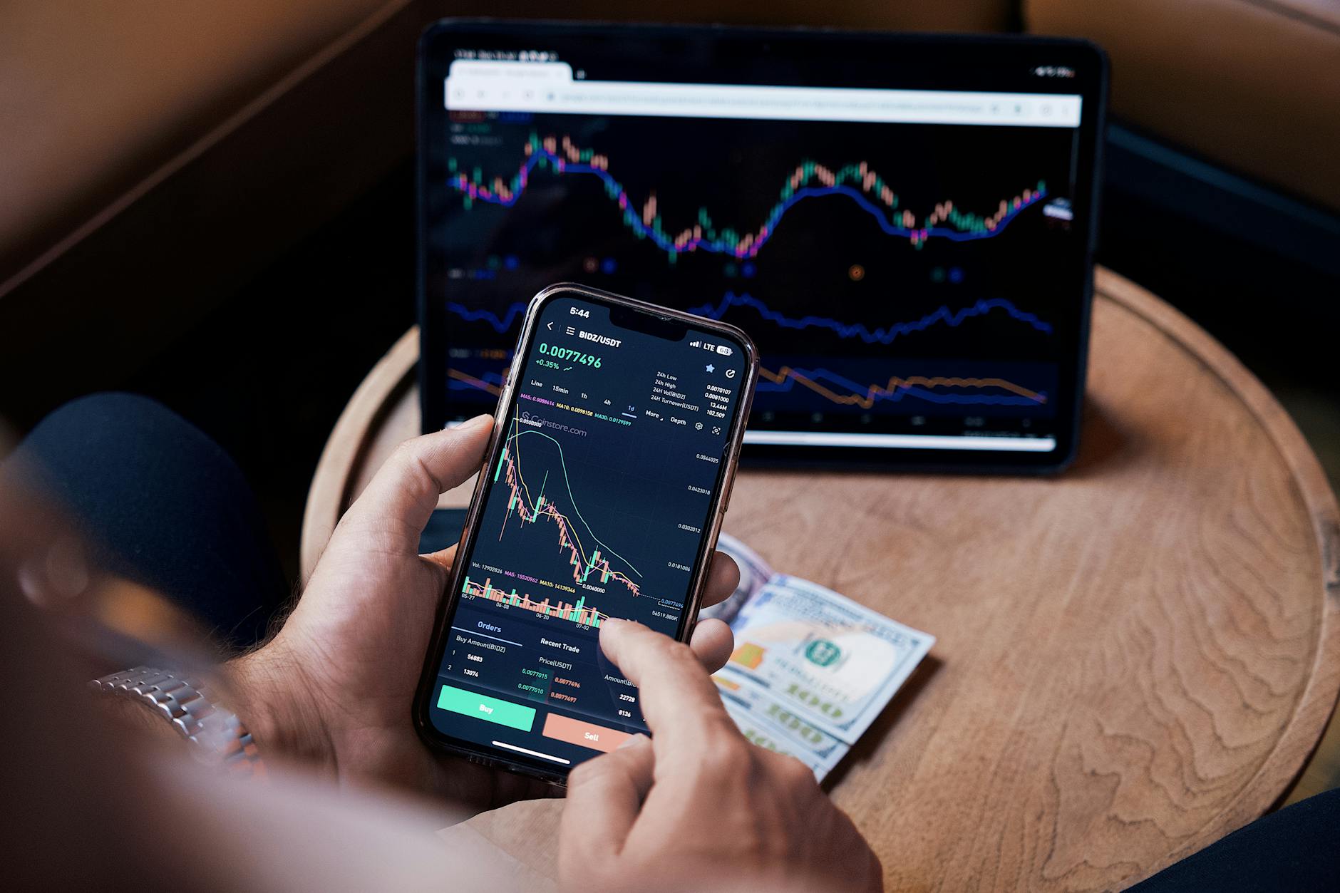 Financial traders monitoring equity market screens in a trading environment