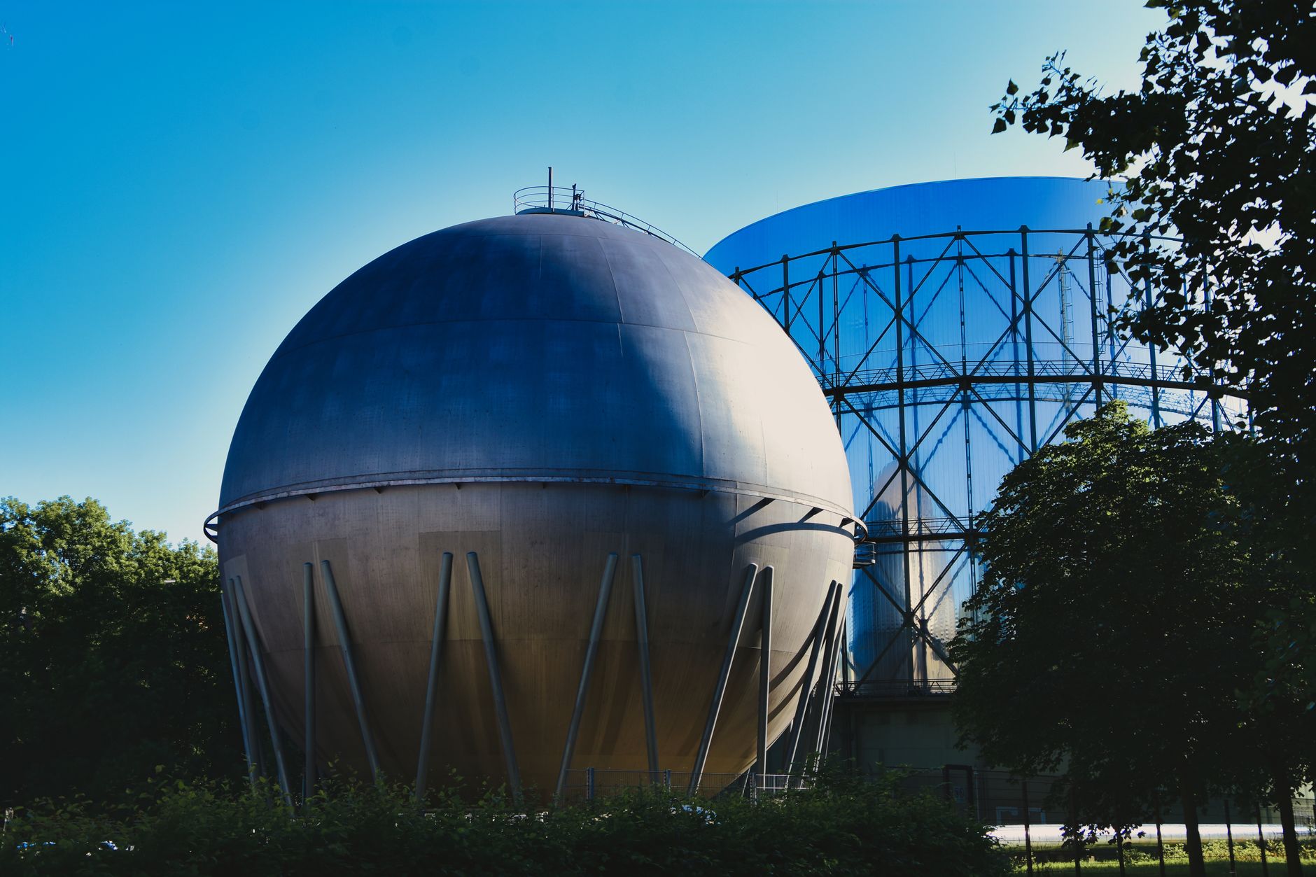 Large liquefied petroleum gas storage tanks at an industrial terminal facility