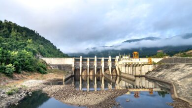 Large hydroelectric dam generating power from a river