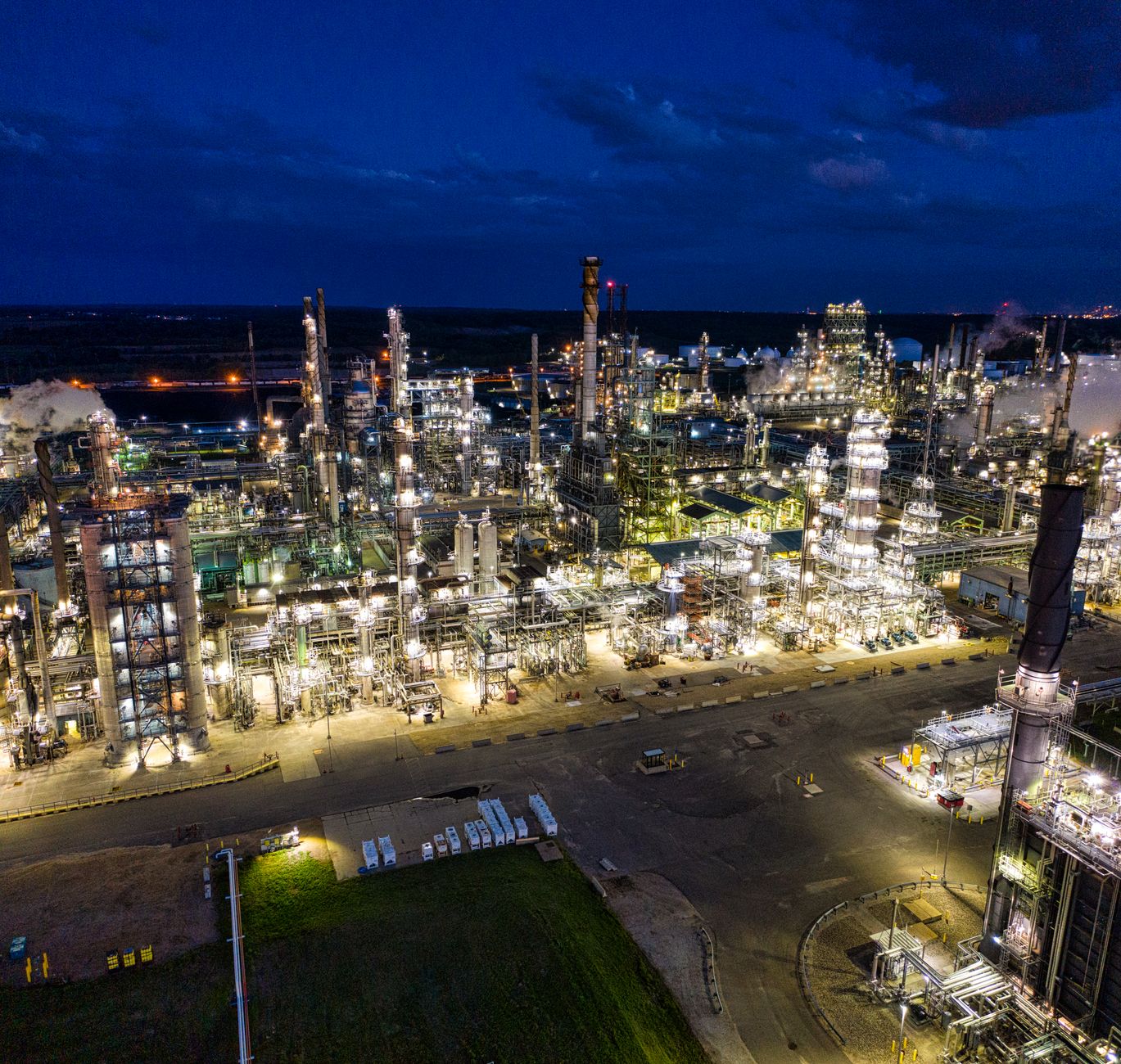 Aerial view of oil pipeline infrastructure and storage terminal