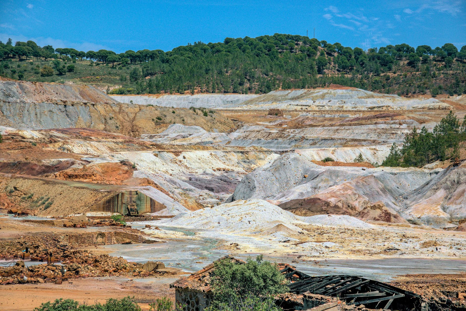Open pit copper mine showing large scale excavation operations