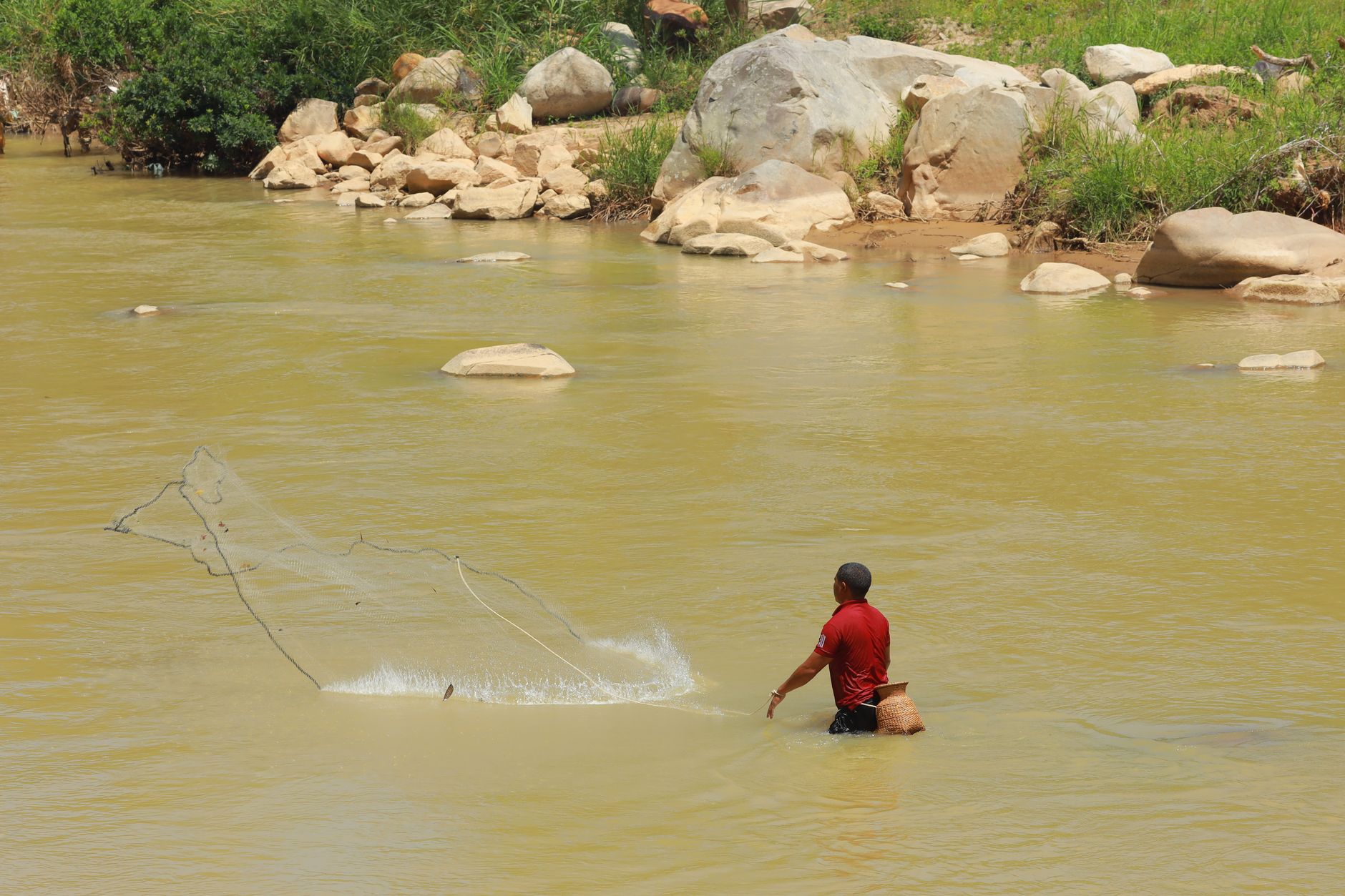 A clear freshwater river with forested banks representing fishing rights investments