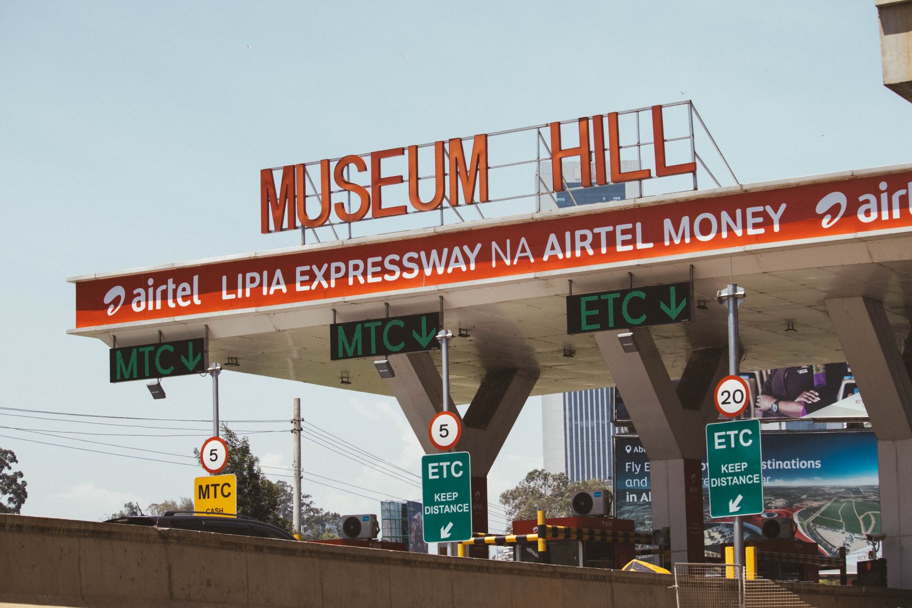 Toll collection booths on a highway concession road