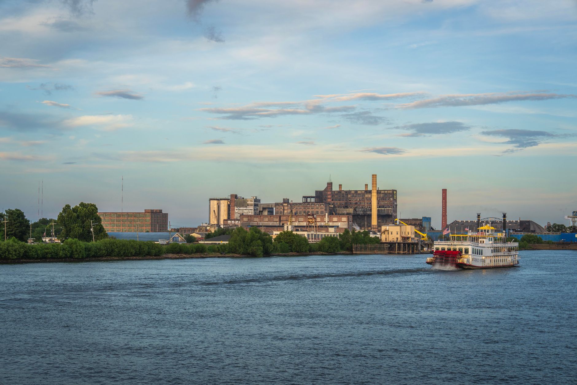 Industrial waterway with freight infrastructure along the banks
