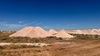 Open pit potash mine showing large scale mineral extraction operations