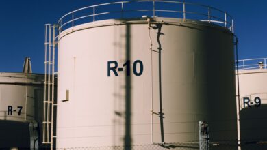 Large industrial storage tanks at a bulk liquid terminal facility
