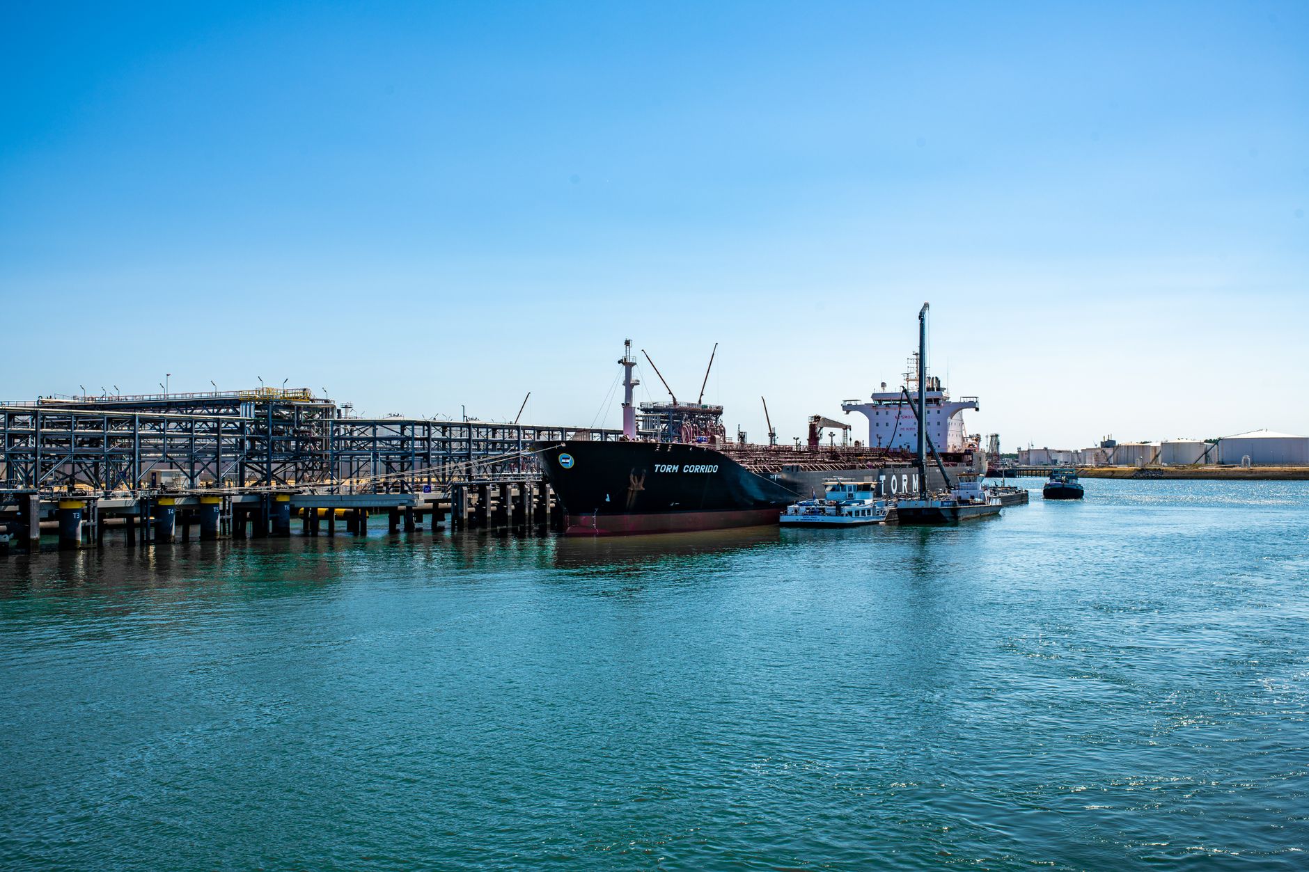 Large LNG regasification terminal at a coastal industrial port facility
