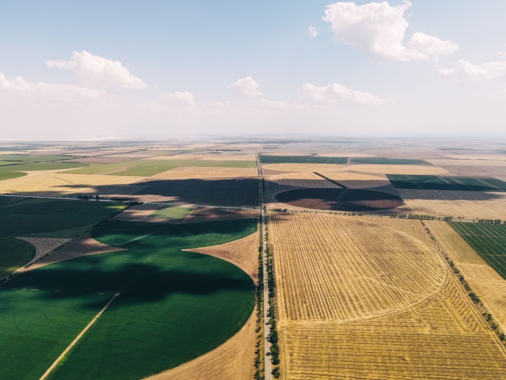 Aerial view of rural farmland in the American Midwest where wind easements are commonly located