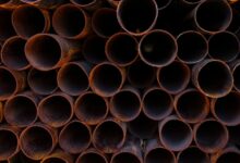 Industrial copper smelting facility with molten metal being processed