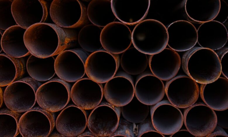 Industrial copper smelting facility with molten metal being processed