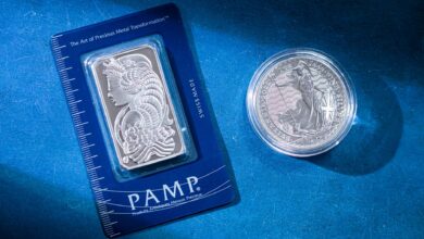 Stacked silver bars representing precious metal commodity investment