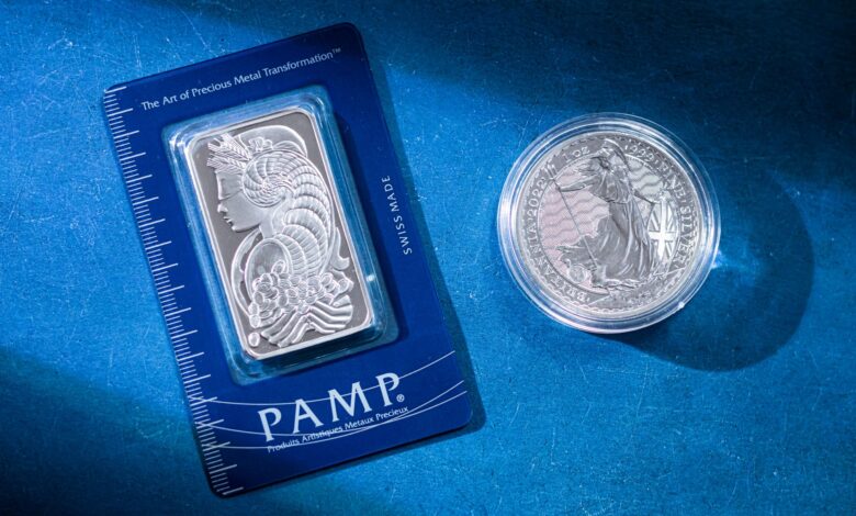 Stacked silver bars representing precious metal commodity investment