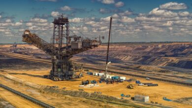 Large industrial mining operation with equipment and processing facilities