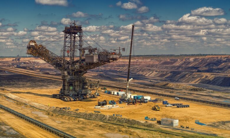 Large industrial mining operation with equipment and processing facilities