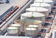 Underground crude oil storage facility showing industrial infrastructure below ground level