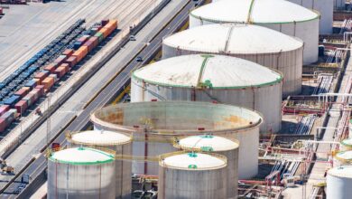 Underground crude oil storage facility showing industrial infrastructure below ground level