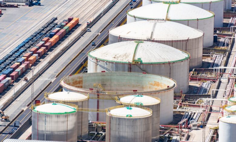 Underground crude oil storage facility showing industrial infrastructure below ground level
