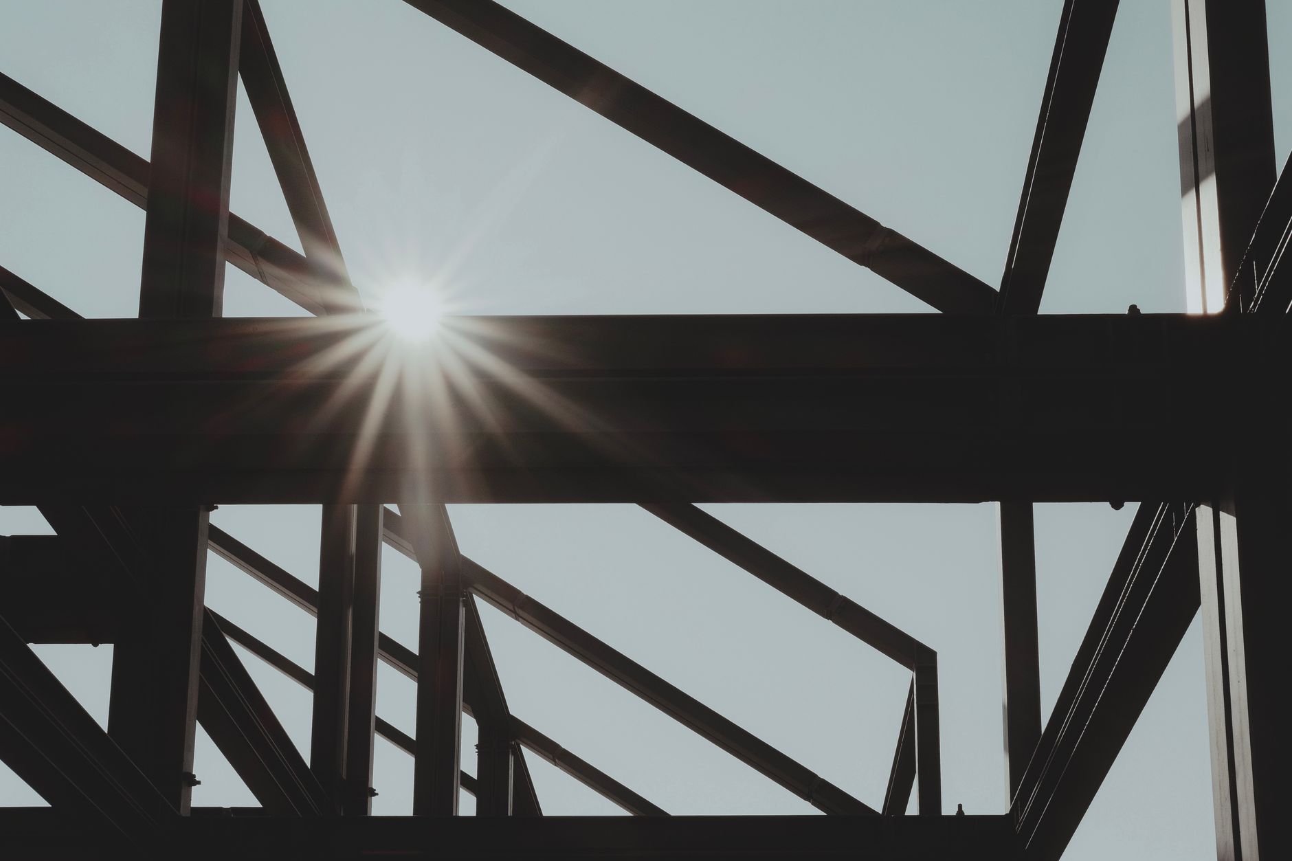 Steel framework under construction at a large industrial site