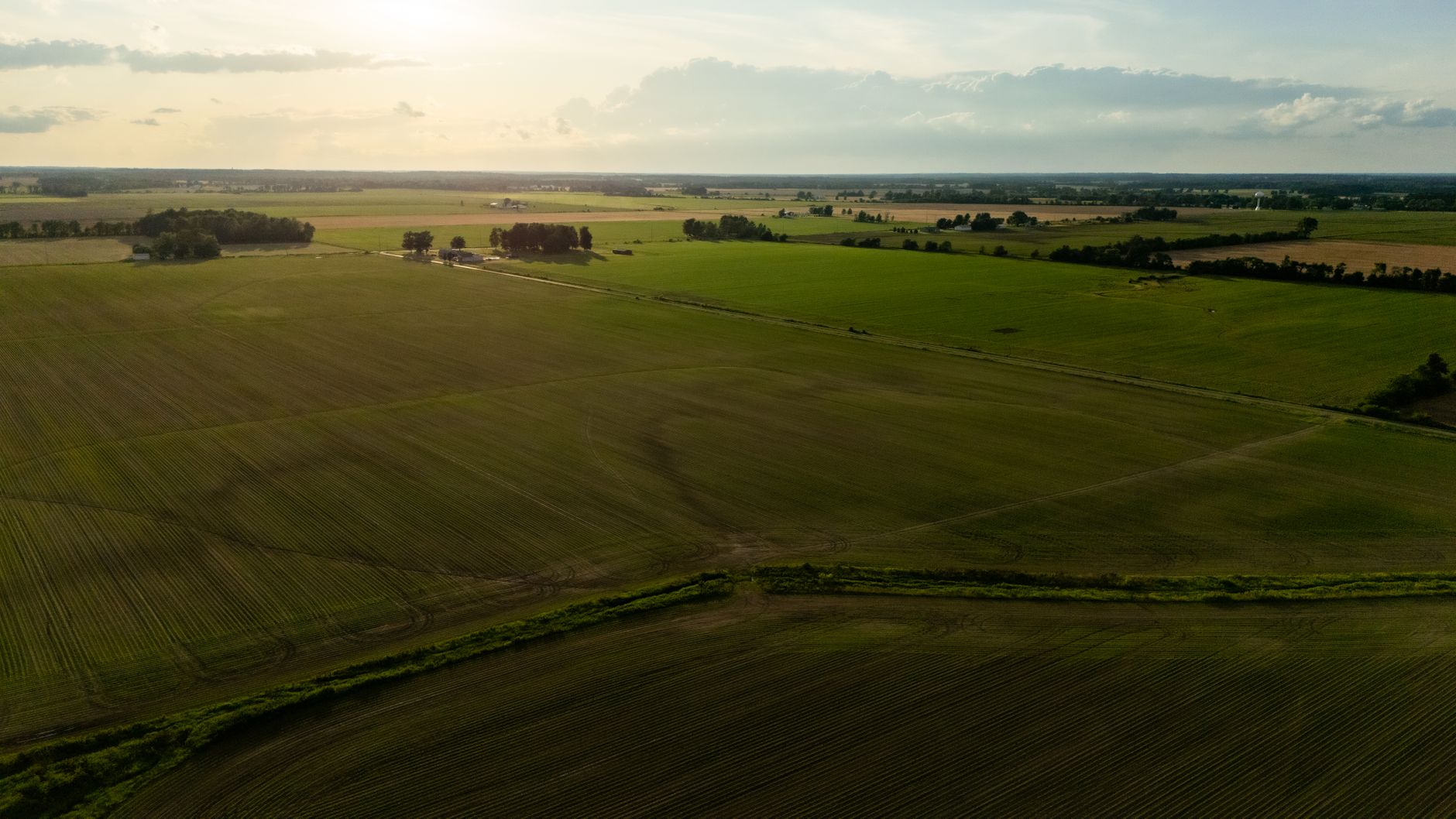 Aerial view of Midwest agricultural land with pipeline corridor