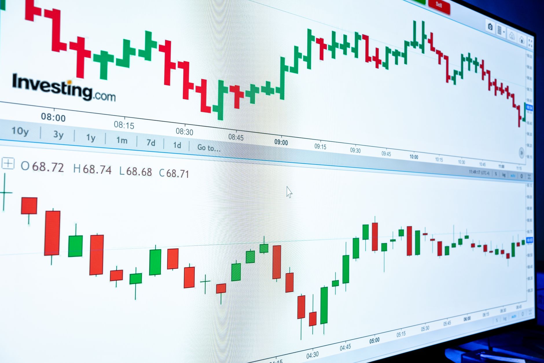 Financial traders monitoring energy market positions on multiple screens
